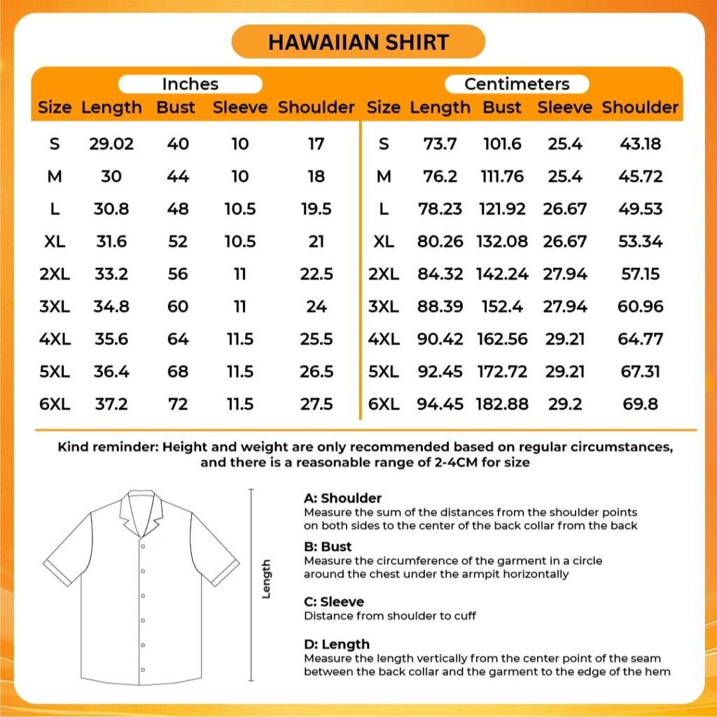 3D Hawaiian Shirt Size Chart - Demon Slayer EU Store