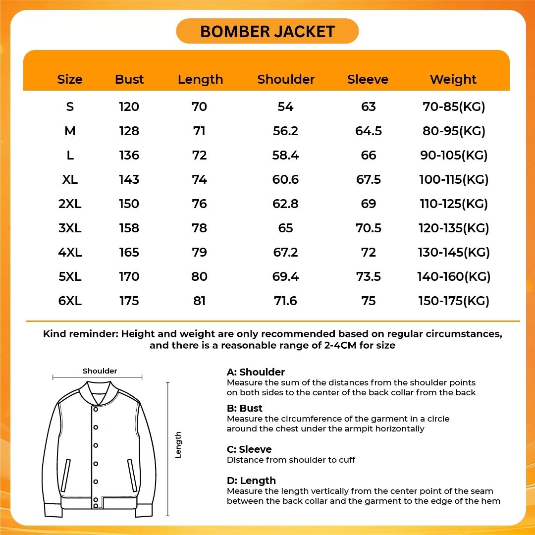 Bomber Jacket Size Chart - Demon Slayer EU Store