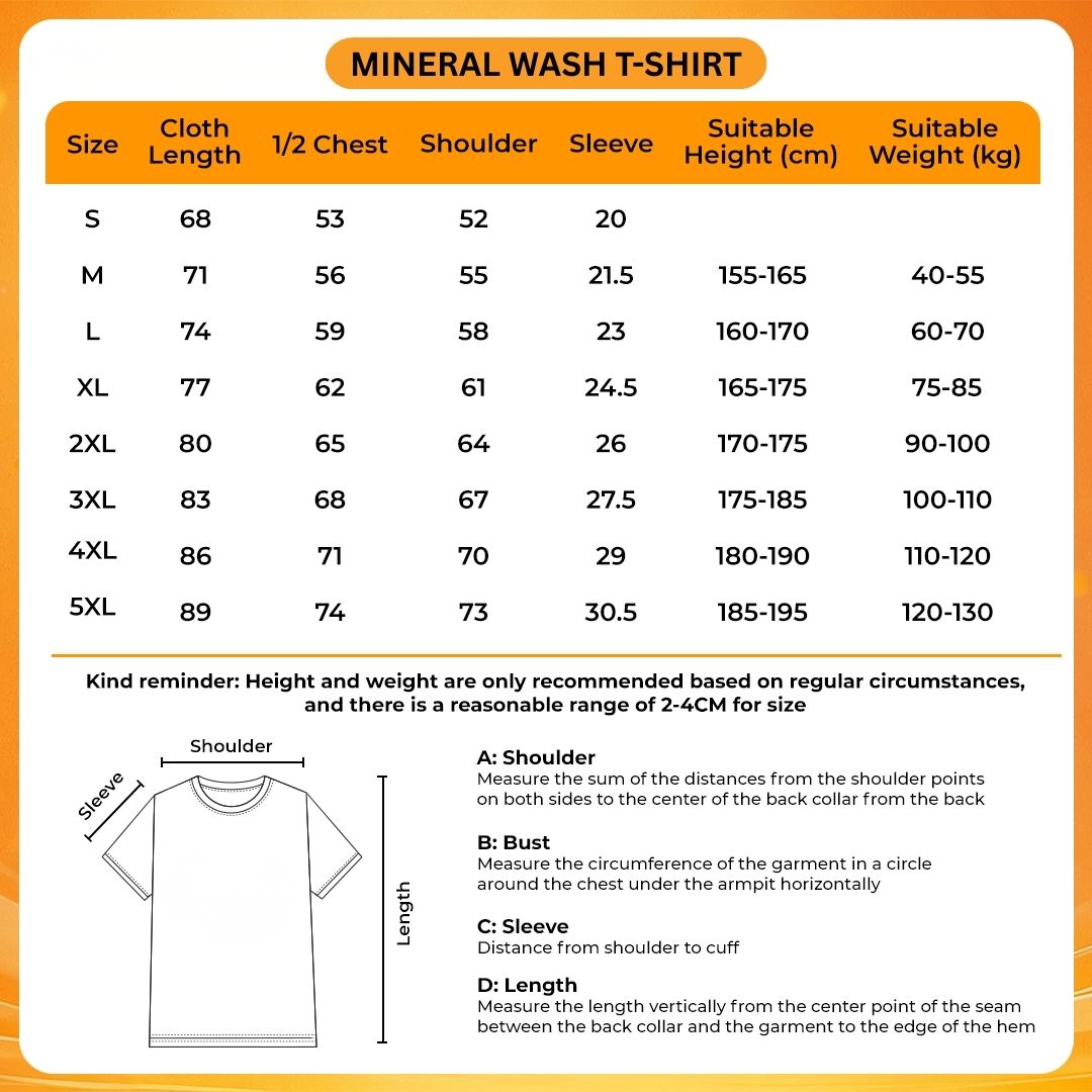 Mineral Wash T Shirt Size Chart - Demon Slayer EU Store