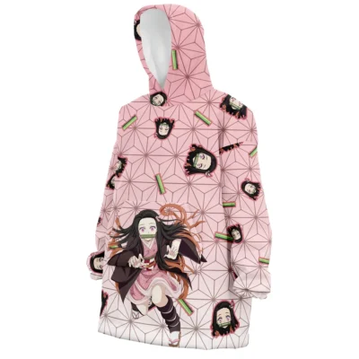 Nezuko Kamado Pattern Demon Slayer Snug Oversized Blanket Hoodie
