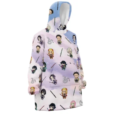 Chibi Hashira Pattern Demon Slayer Snug Oversized Blanket Hoodie
