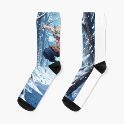 Inosuke Hashibira In The Snowy Forest Kimetsu No Yaiba Socks